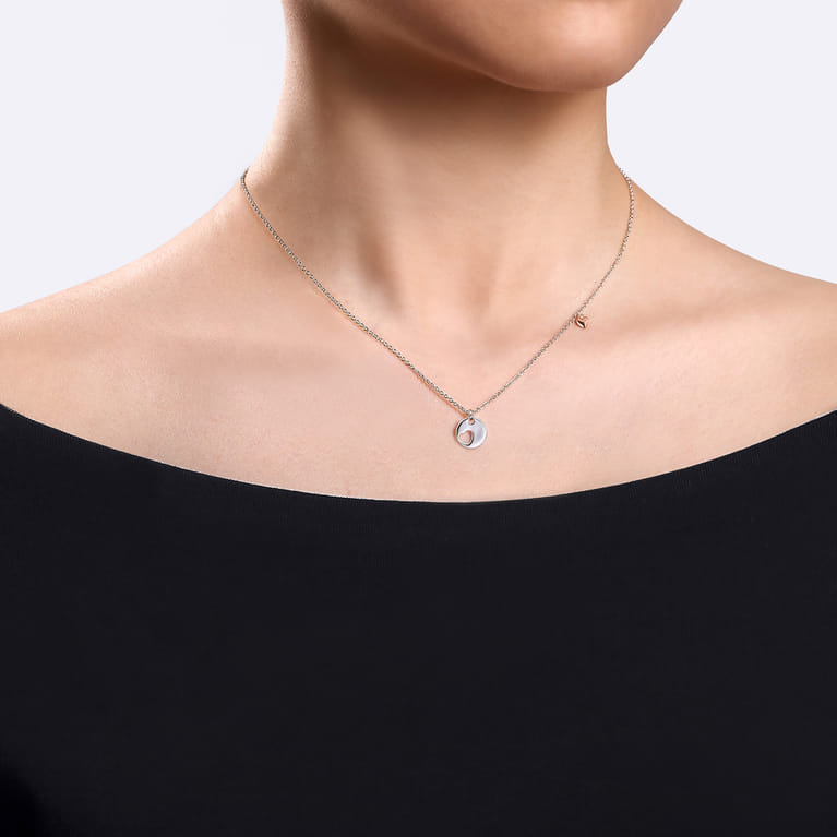 925 Sterling Silver and Rose Sterling Silver Plated Heart Pendant Necklace - Shot 4