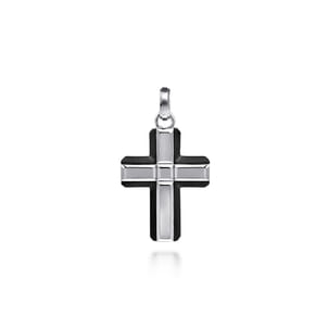 925 Sterling Silver and Titanium Cross Pendant