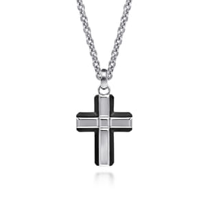 925 Sterling Silver and Titanium Cross Pendant