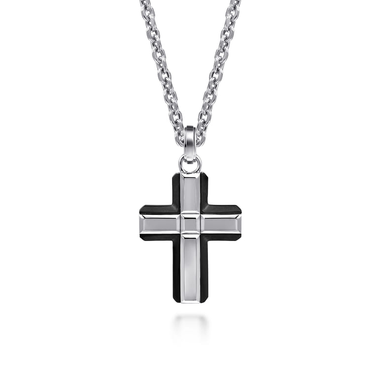 925 Sterling Silver and Titanium Cross Pendant - Shot 3