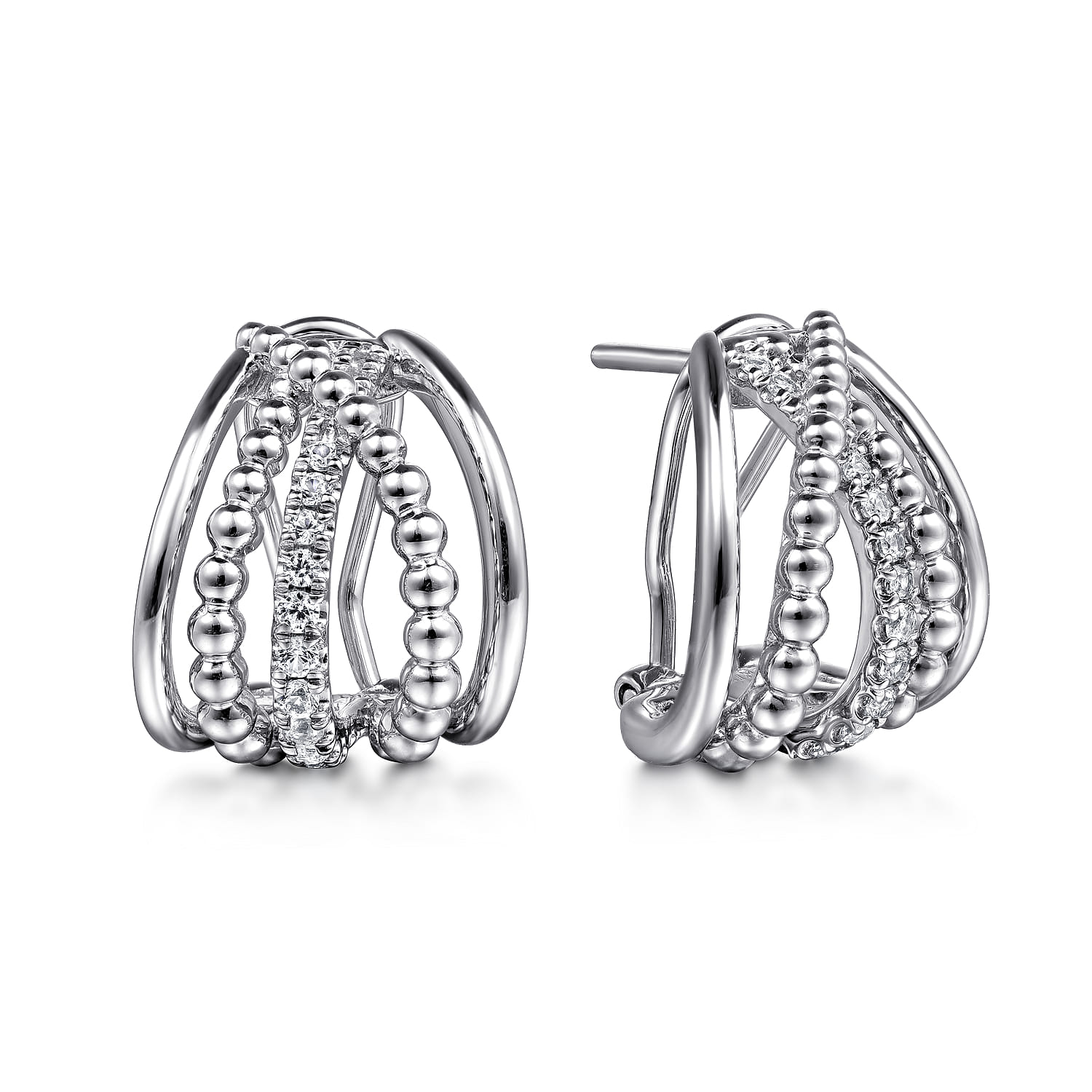 925 Sterling Silver white sapphire Intricate Hoop Earrings - Shot 1