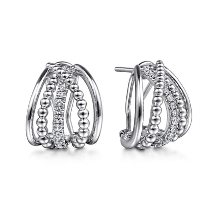 925 Sterling Silver white sapphire Intricate Hoop Earrings
