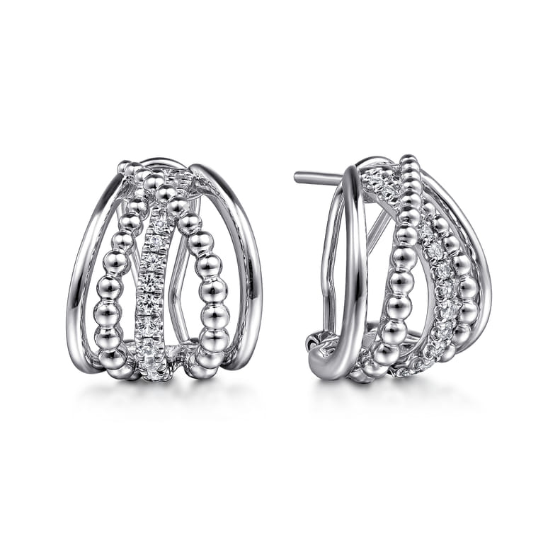 925 Sterling Silver white sapphire Intricate Hoop Earrings - Shot 1