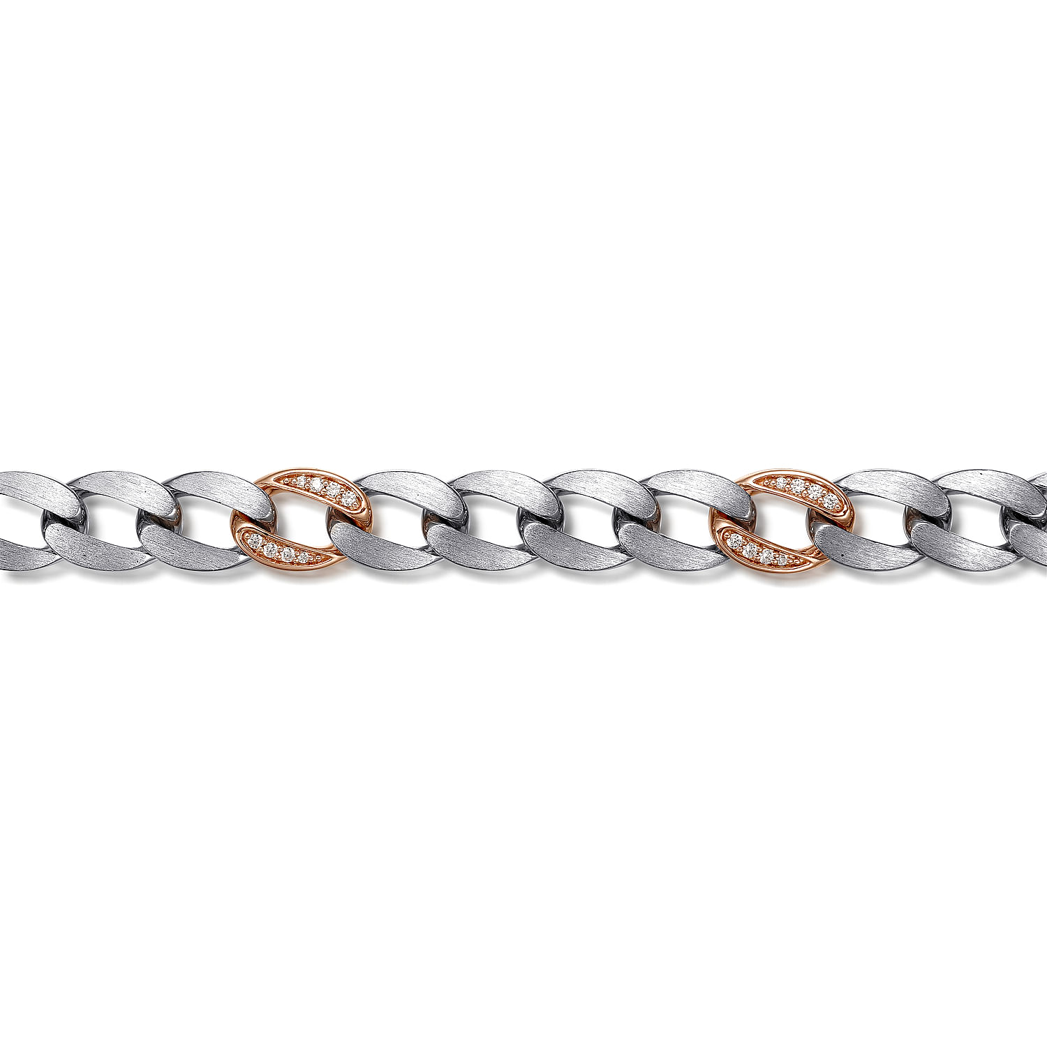 925 Sterling Silver with 14K Rose Gold Diamond Cuban Link Chain Mens Bracelet