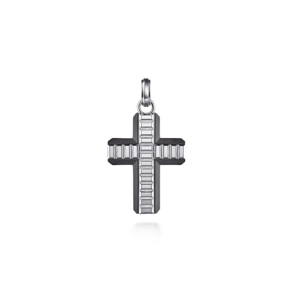 925 Sterling and Titanium Cross Mens Pendant