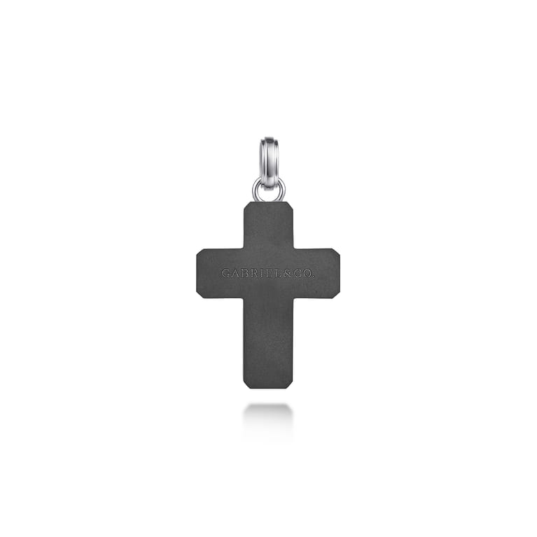 925 Sterling and Titanium Cross Mens Pendant - Shot 2