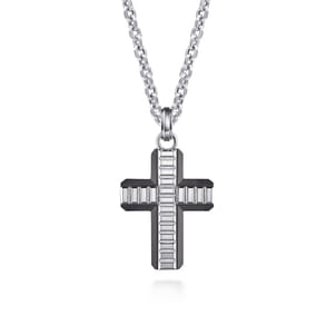 925 Sterling and Titanium Cross Mens Pendant