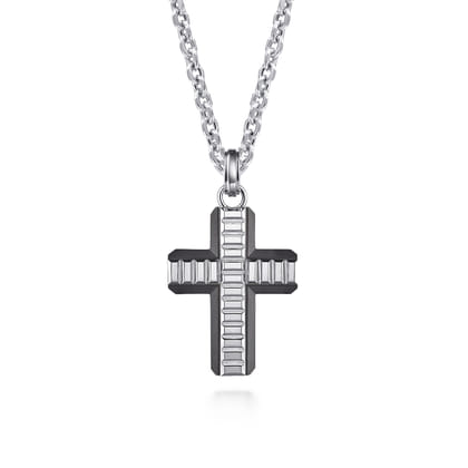 925 Sterling and Titanium Cross Mens Pendant