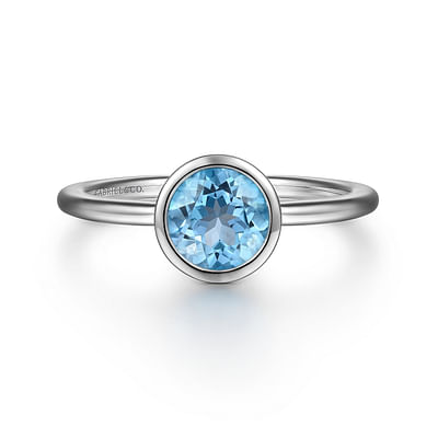 927 Sterling Silver Bezel Set Blue Topaz Solitaire Ring