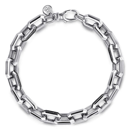 9mm 925 Sterling Silver Men's Hollow Faceted Chain Black Spinel Bracelet