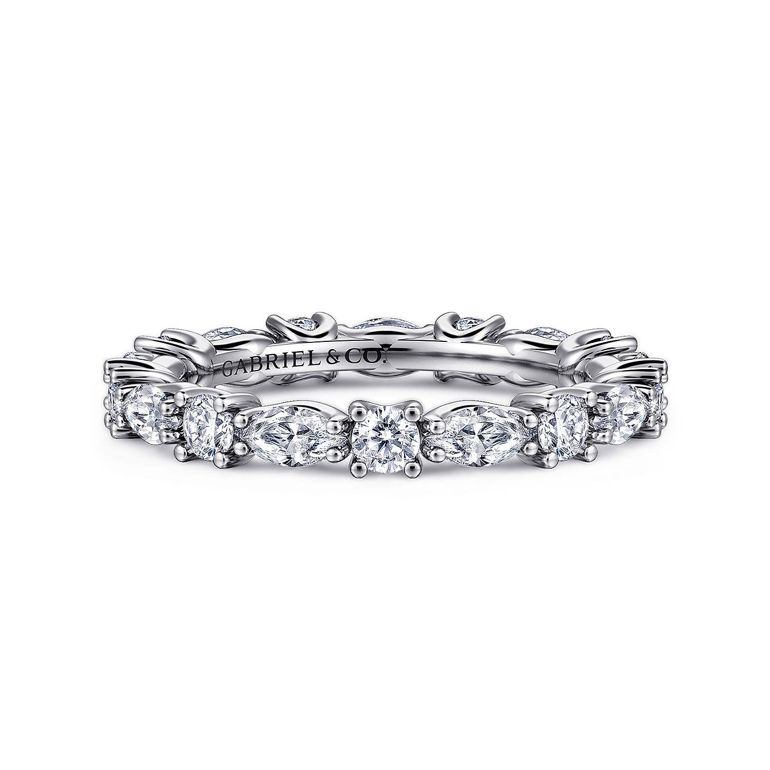 Eternity Band Wedding Ring in 14k White Gold with Marquise Natural Diamond at Gabriel & Co. - Shot 1