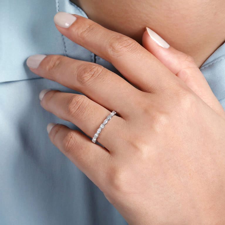 Eternity Band Wedding Ring in 14k White Gold with Marquise Natural Diamond at Gabriel & Co. - Shot 5