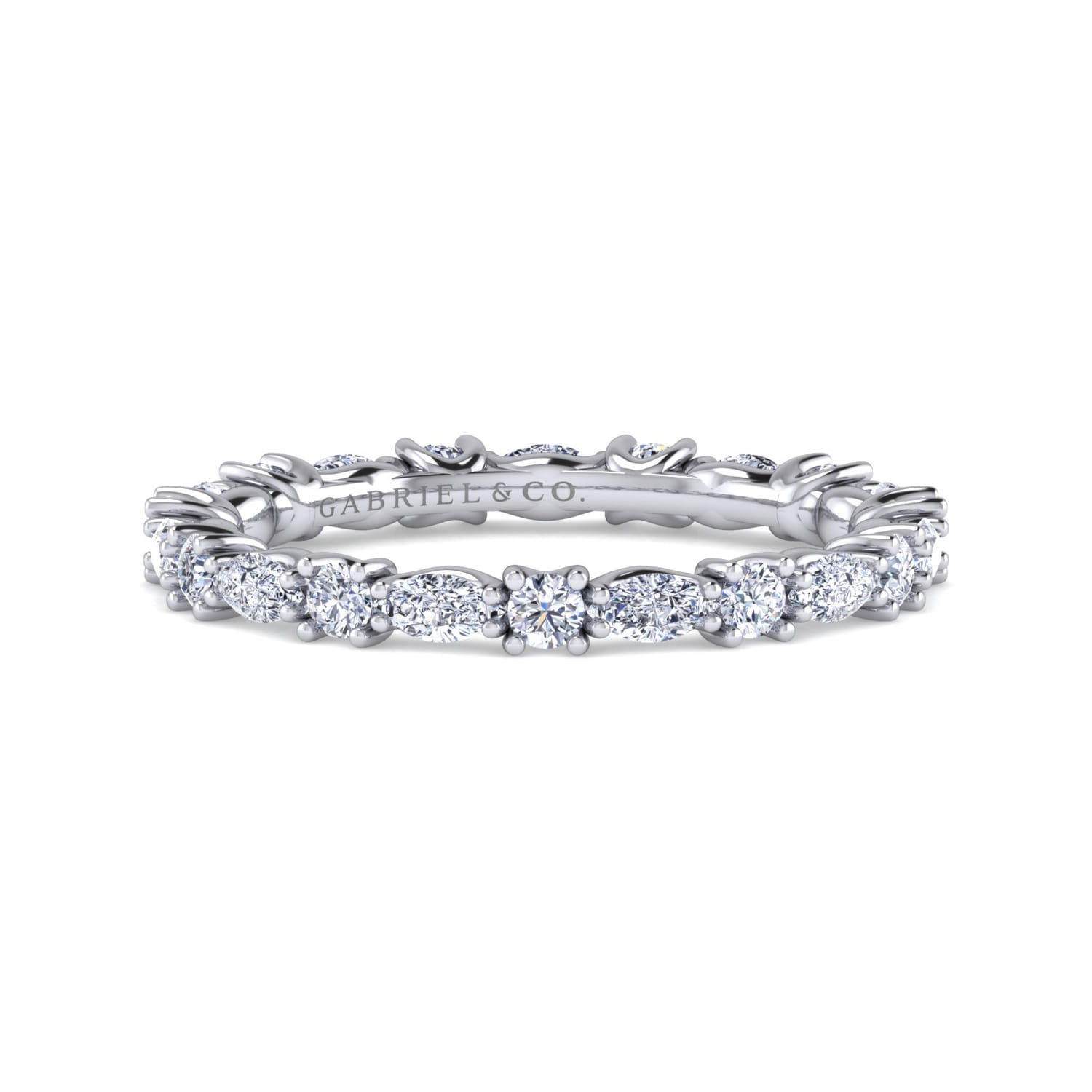 Eternity Band Wedding Ring in 14k White Gold with Marquise Natural Diamond at Gabriel & Co. - Shot 1