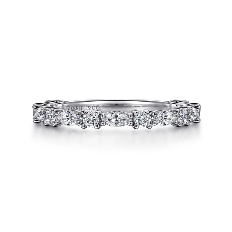 Straight Wedding Ring in 14k White Gold with Marquise Natural Diamond at Gabriel & Co. - Shot 1