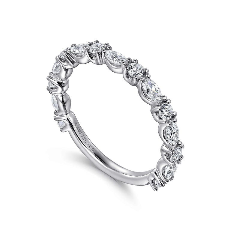 Straight Wedding Ring in 14k White Gold with Marquise Natural Diamond at Gabriel & Co. - Shot 3