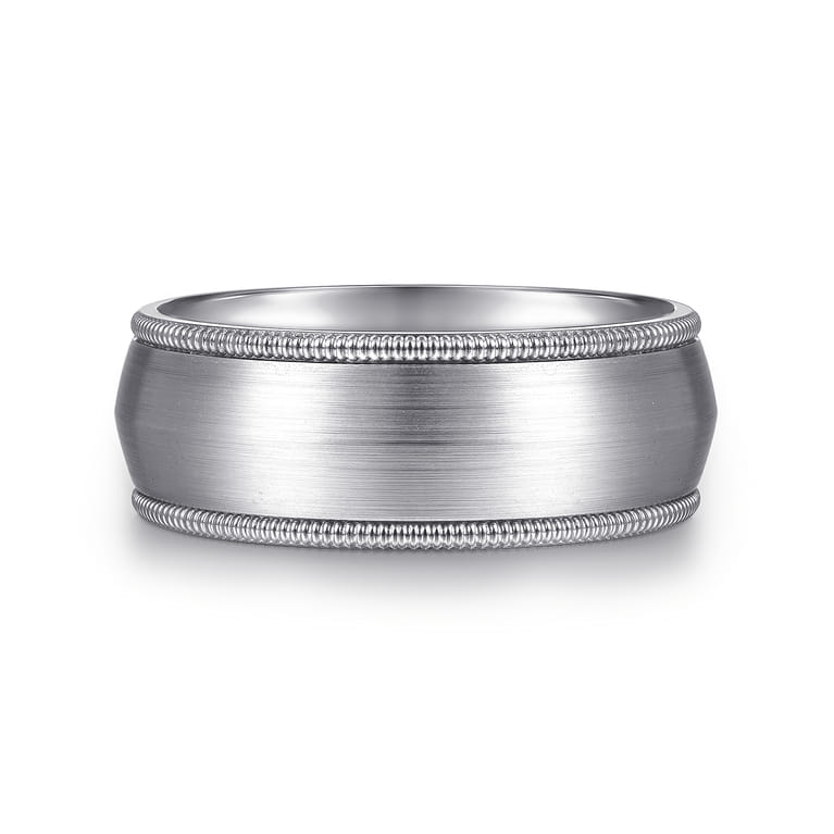 Aaron - 14K White Gold 8mm - Men's Wedding Band in Satin Finish - Shot 1