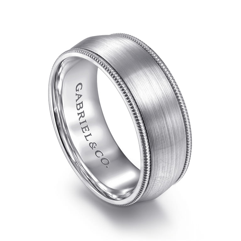 Aaron - 14K White Gold 8mm - Men's Wedding Band in Satin Finish - Shot 3