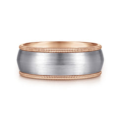 Aaron - 14K White-Rose Gold 8mm - Two Tone Men's Wedding Band in Satin Finish
