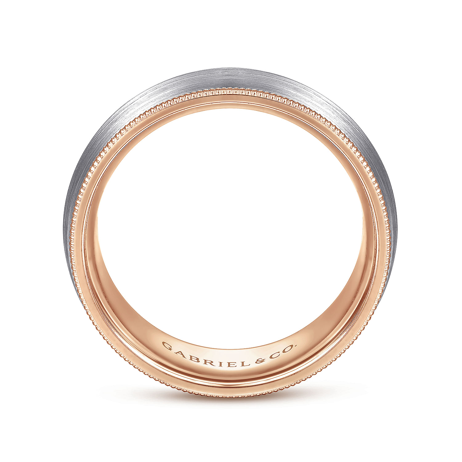 Aaron - 14K White-Rose Gold 8mm - Two Tone Men's Wedding Band in Satin Finish