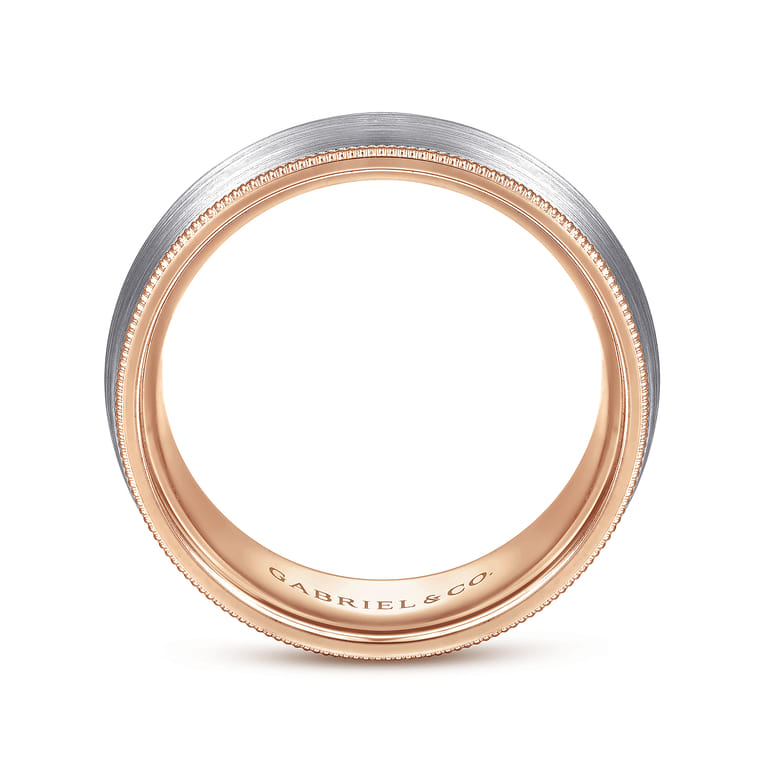 Aaron - 14K White-Rose Gold 8mm - Two Tone Men's Wedding Band in Satin Finish - Shot 2
