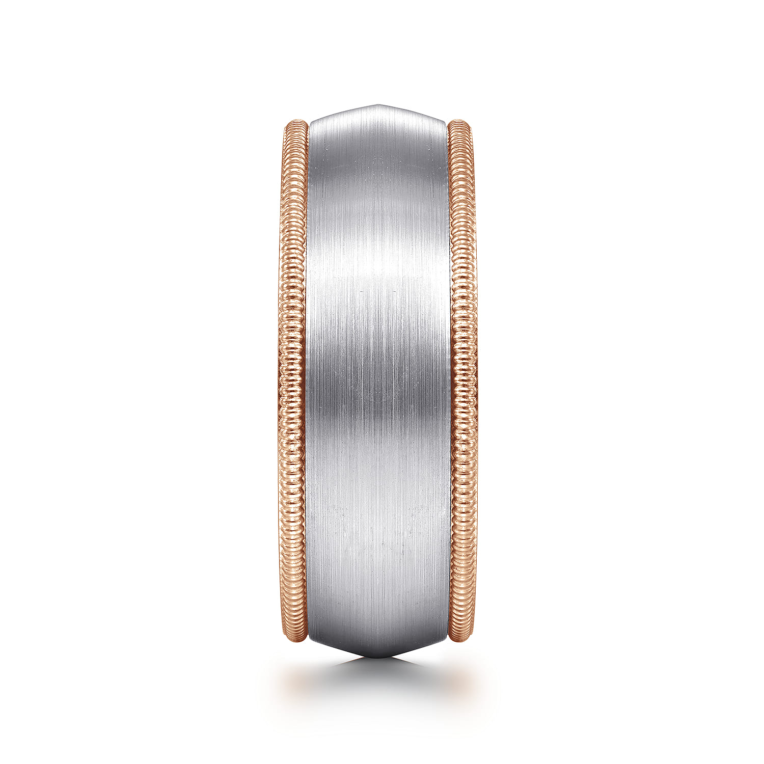 Aaron - 14K White-Rose Gold 8mm - Two Tone Men's Wedding Band in Satin Finish