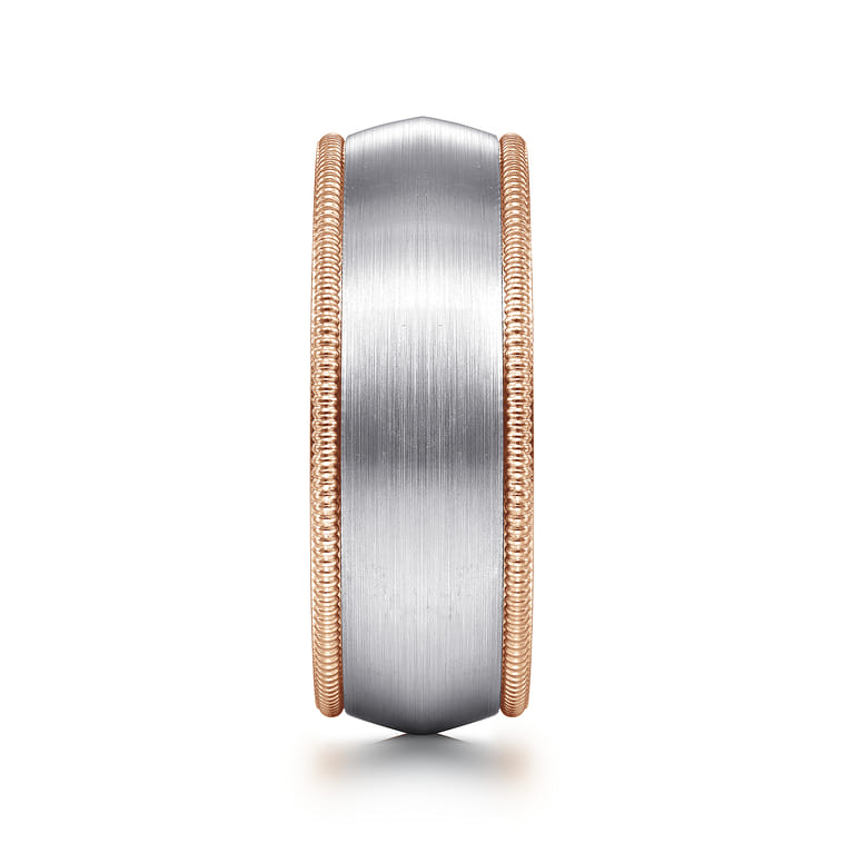 Aaron - 14K White-Rose Gold 8mm - Two Tone Men's Wedding Band in Satin Finish - Shot 4
