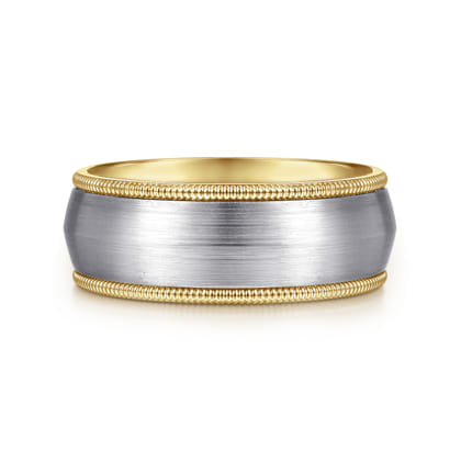 Aaron - 14K White-Yellow Gold 8mm - Two Tone Men's Wedding Band in Satin Finish