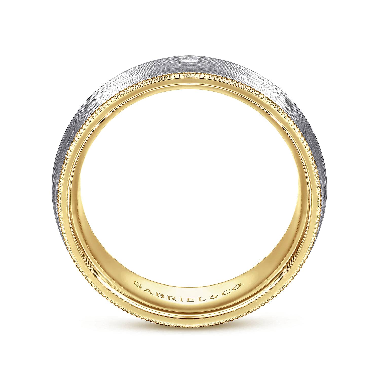 Aaron - 14K White-Yellow Gold 8mm - Two Tone Men's Wedding Band in Satin Finish