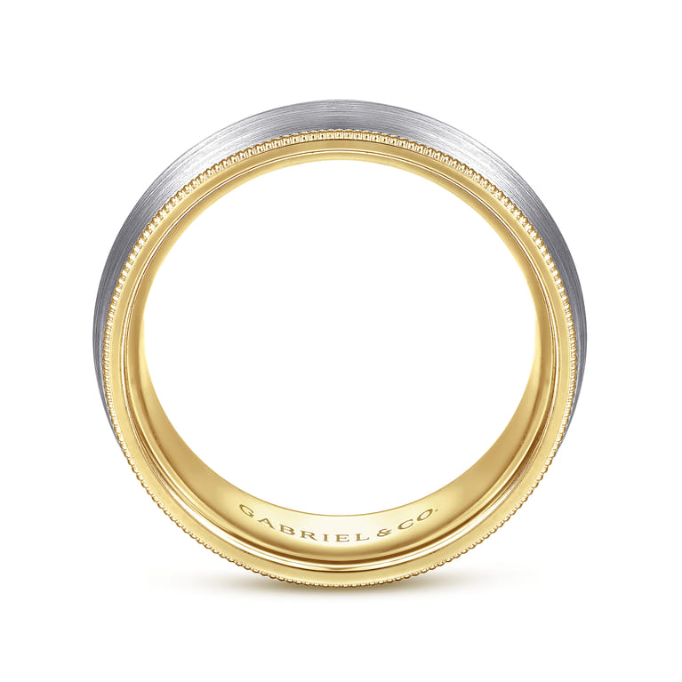 Aaron - 14K White-Yellow Gold 8mm - Two Tone Men's Wedding Band in Satin Finish - Shot 2