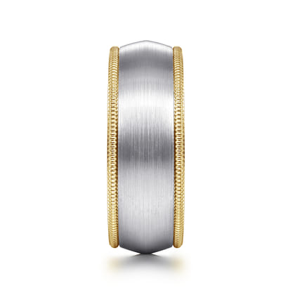Aaron - 14K White-Yellow Gold 8mm - Two Tone Men's Wedding Band in Satin Finish