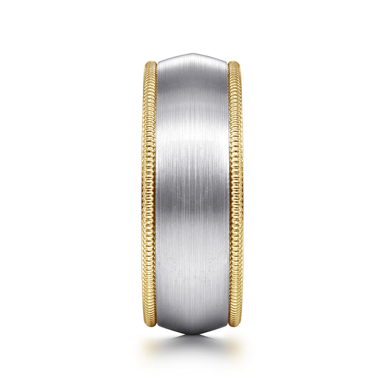 Aaron - 14K White-Yellow Gold 8mm - Two Tone Men's Wedding Band in Satin Finish - Shot 4