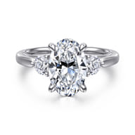 Abbi - 14K White Gold Oval Three Stone Diamond Engagement Ring