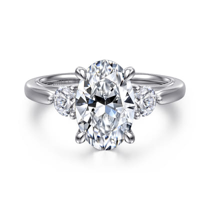 Abbi - 14K White Gold Oval Three Stone Diamond Engagement Ring