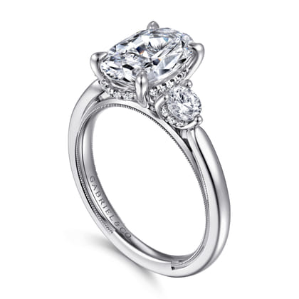 Abbi - 14K White Gold Oval Three Stone Diamond Engagement Ring