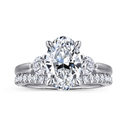 Abbi - 14K White Gold Oval Three Stone Diamond Engagement Ring