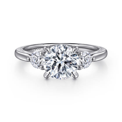 Abbi - 14K White Gold Round Three Stone Diamond Engagement Ring