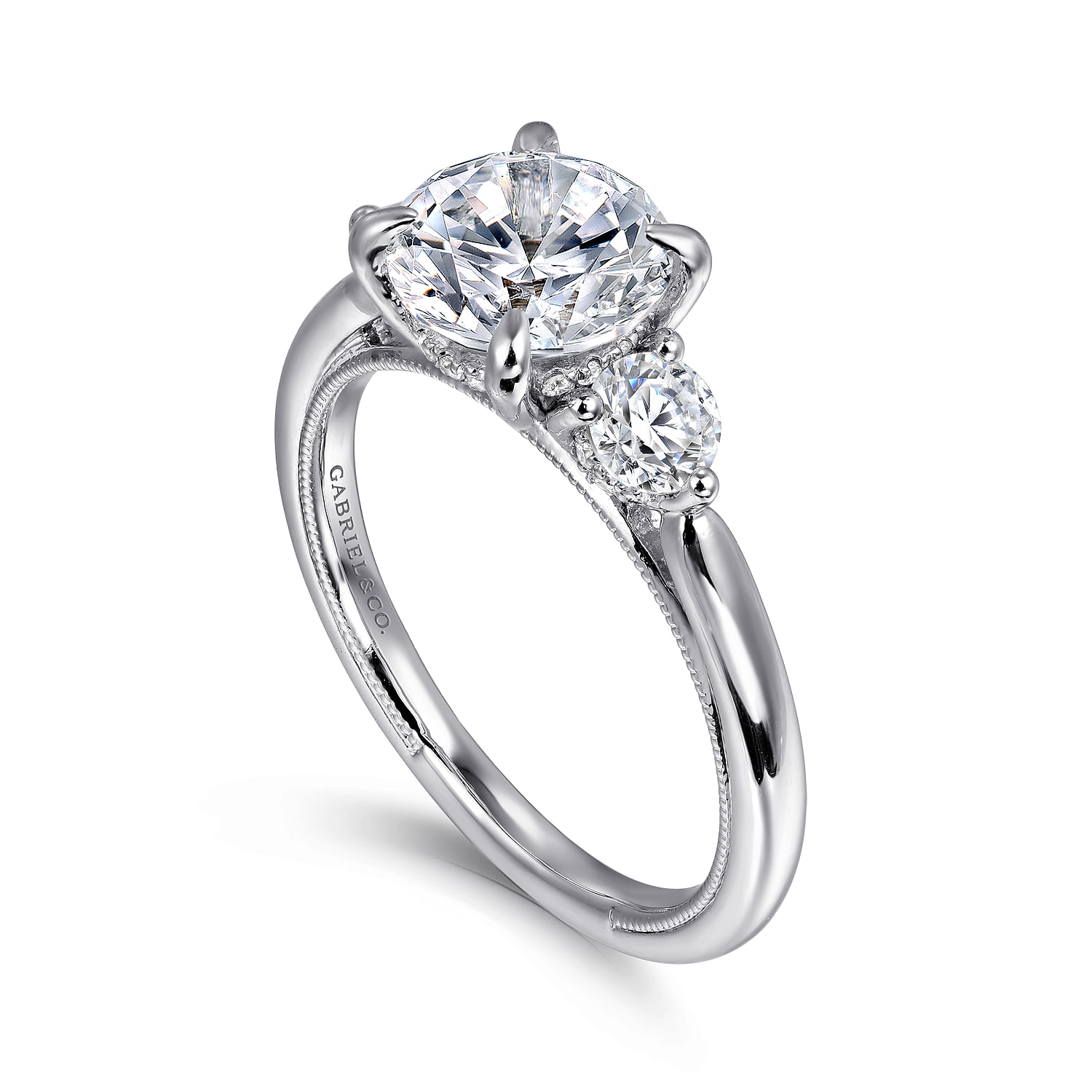 Abbi - 14K White Gold Round Three Stone Diamond Engagement Ring
