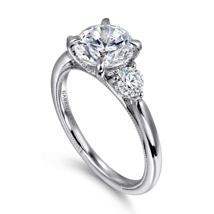 Abbi - 14K White Gold Round Three Stone Diamond Engagement Ring