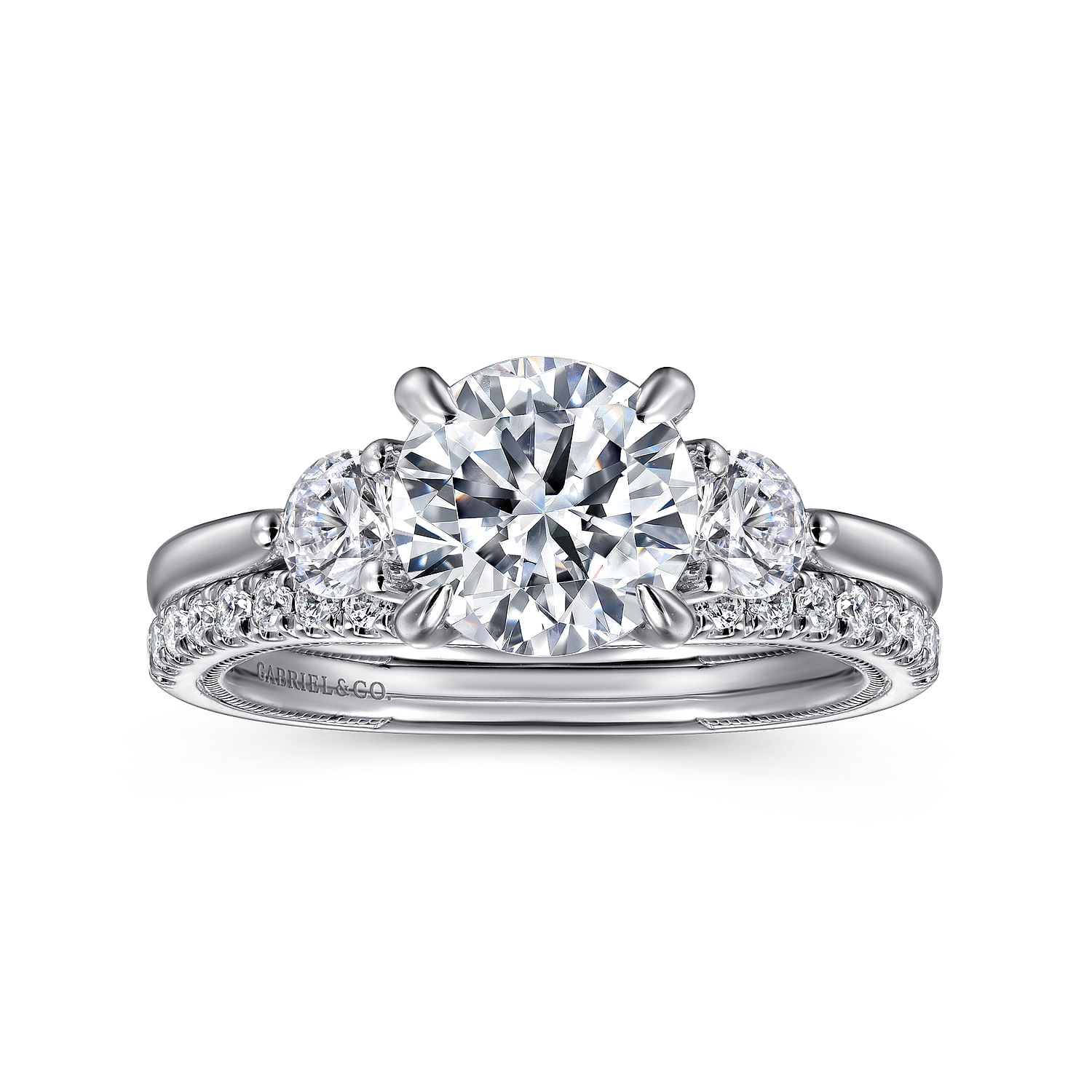 Abbi - 14K White Gold Round Three Stone Diamond Engagement Ring