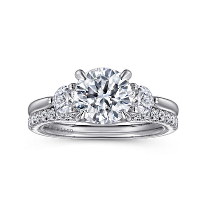 Abbi - 14K White Gold Round Three Stone Diamond Engagement Ring