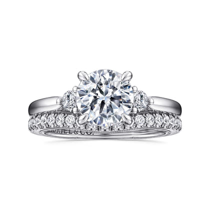 Abbi - 14K White Gold Round Three Stone Diamond Engagement Ring