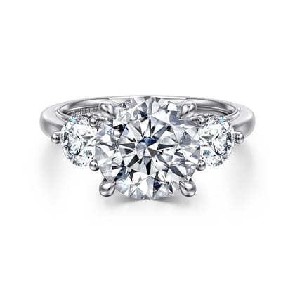 Abbi - 14K White Gold Round Three Stone Diamond Engagement Ring