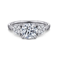 14K White Gold Round Three Stone Diamond Engagement Ring