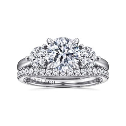 Abbi - 14K White Gold Round Three Stone Diamond Engagement Ring