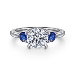Abbi - 14K White Gold Round Three Stone Diamond and Sapphire Engagement Ring