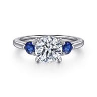 Abbi - 14K White Gold Round Three Stone Diamond and Sapphire Engagement Ring
