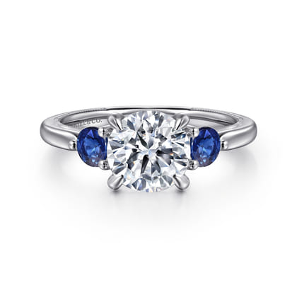 Abbi - 14K White Gold Round Three Stone Diamond and Sapphire Engagement Ring