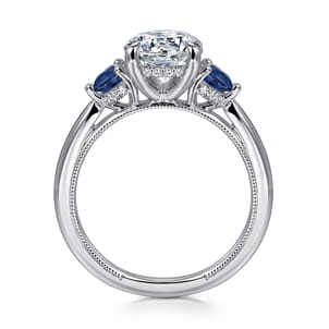 Abbi - 14K White Gold Round Three Stone Diamond and Sapphire Engagement Ring