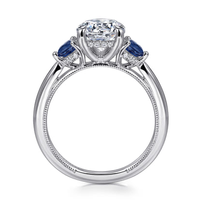 Abbi - 14K White Gold Round Three Stone Diamond and Sapphire Engagement Ring