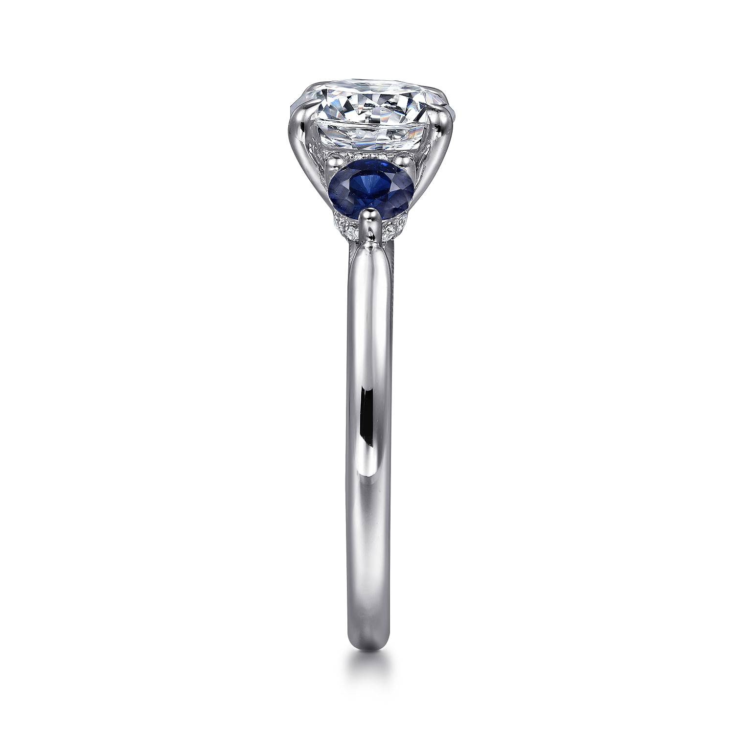 Abbi - 14K White Gold Round Three Stone Diamond and Sapphire Engagement Ring